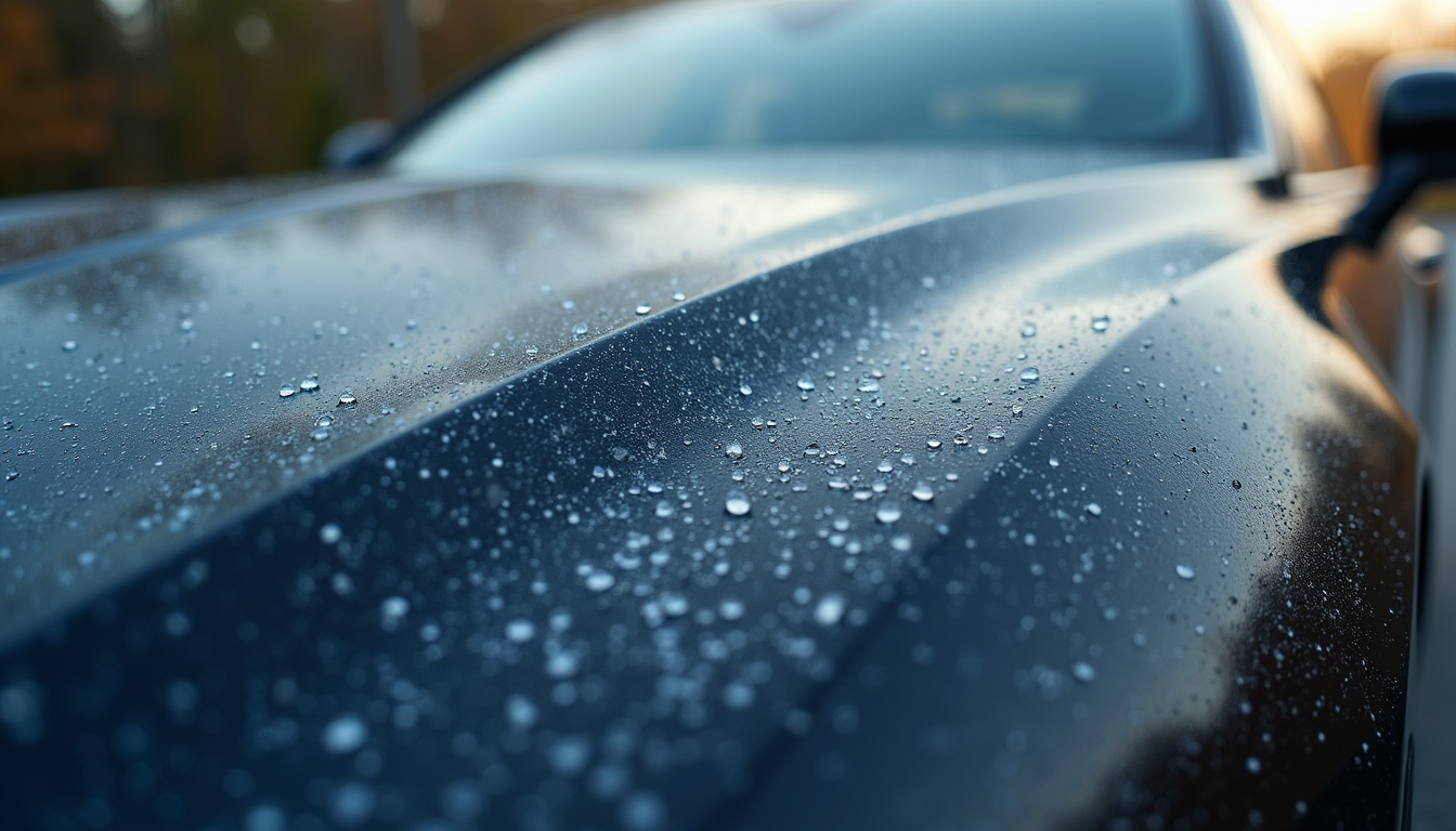 Close-up view of a luxury car bonnet with clear paint protection film applied